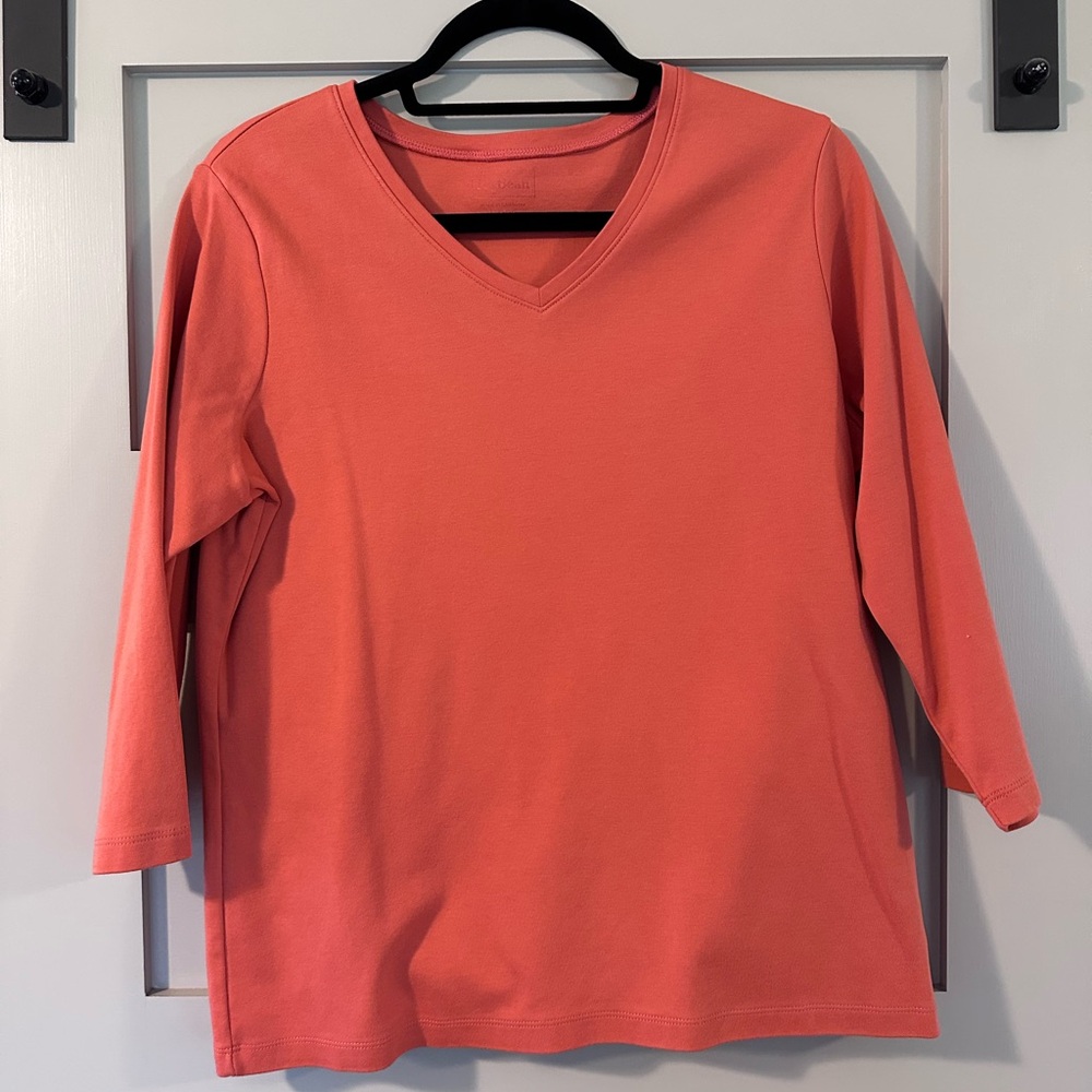 L.L. Bean 3/4 Sleeve V-Neck Top - Salmon
